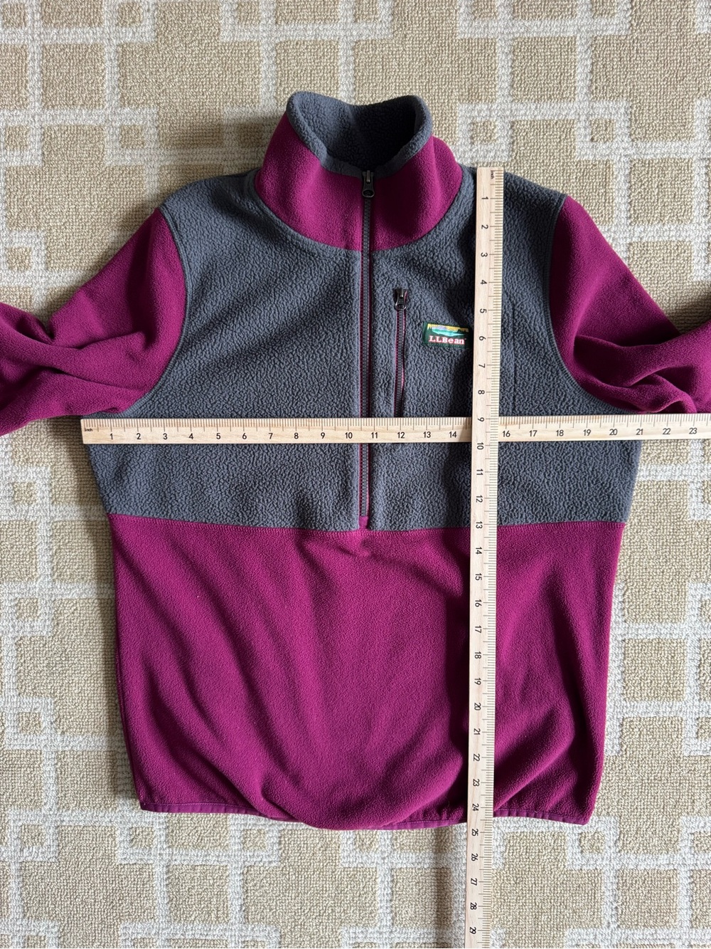 L.L. Bean Polartec Fleece Quarter Zip Pullover Outdoor Hiking Gray Purple Medium - Picture 9 of 11